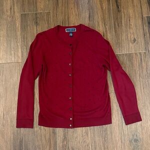 Charter Club Burgundy and Tiny Black Dots Button-Up Cardigan.